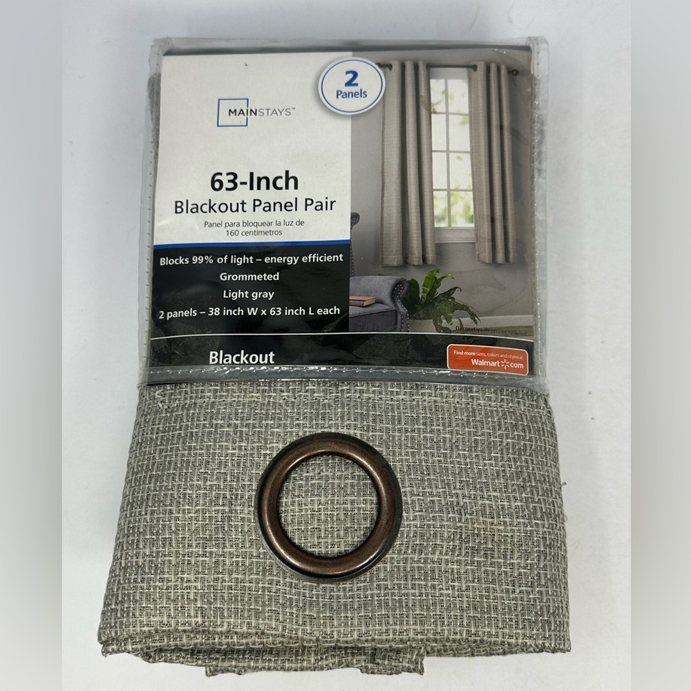 Mainstays Light Gray Blackout Curtain Panel Pair